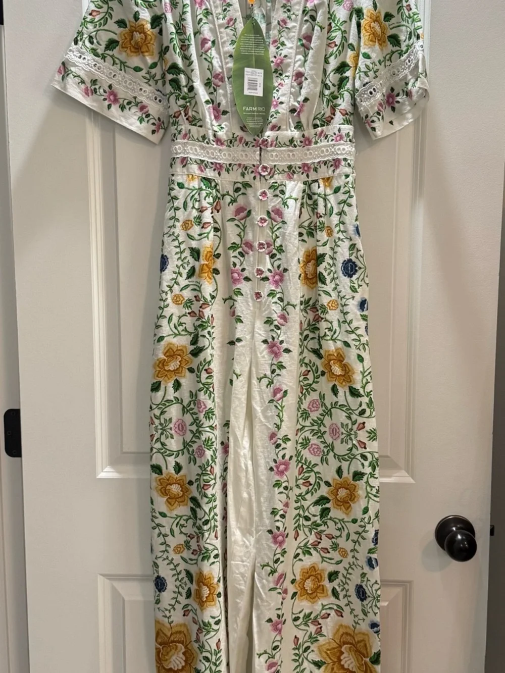 FARM Rio Folk Floral Off White Wide Leg Jumpsuit - Picture 1 of 9
